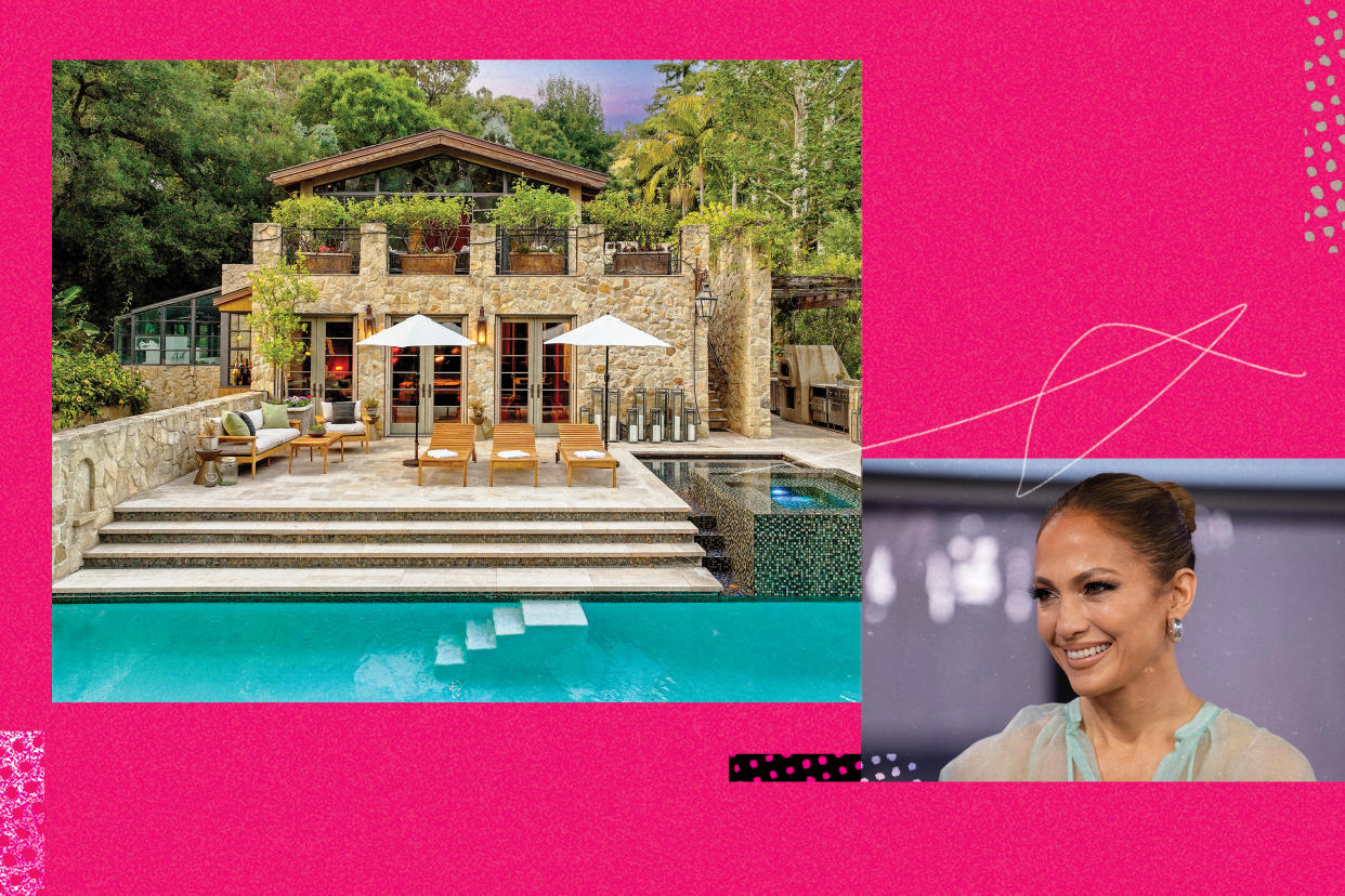The Bel-Air estate Jennifer Lopez owned prior to marrying Ben Affleck last year has sold for $34 million. The newlyweds dropped $61 million on a lavish new compound in Beverly Hills earlier this year. (Photo illustration: Yahoo News; photos: Jeremy Spann, Getty Images)
