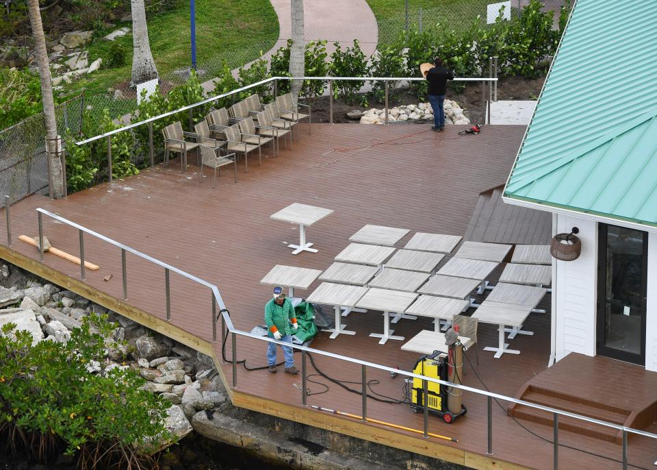 Construction on the new Hudsons on the River restaurant continues Wednesday, Feb. 16, 2022, in downtown Stuart. The original Pelican Café building will serve as the kitchen, and an extended indoor and outdoor space will seat about 300 customers. More than $2 million is being invested into the city-owned property by restaurant owner Michael Matakaetis.