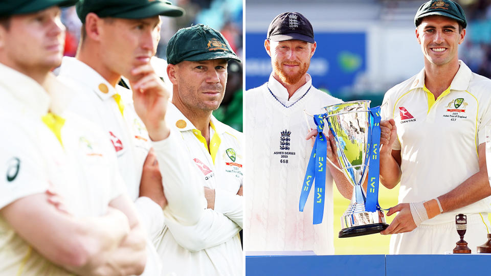 Ben Stokes and Pat Cummins after the fifth Ashes Test.