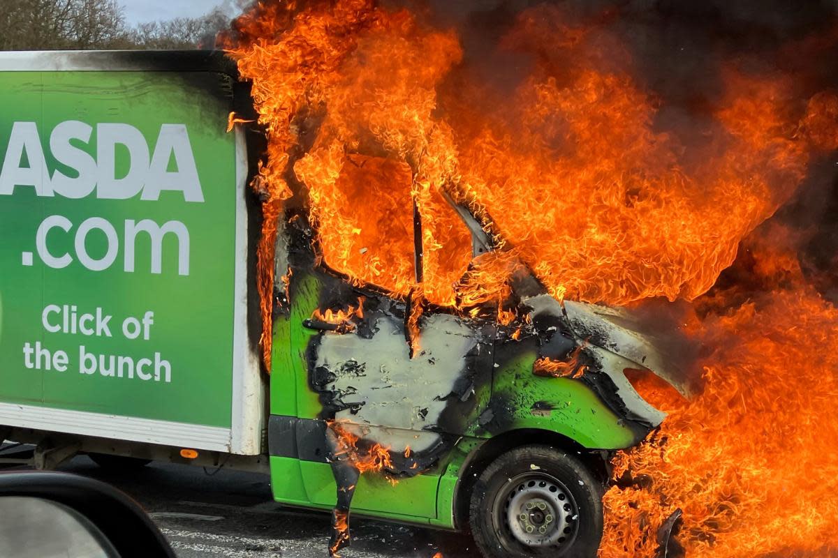 Asda delivery van on fire near the Air Balloon roundabout <i>(Image: UGC)</i>