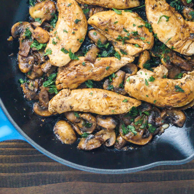 <p>Chicken + balsamic vinegar + thyme + mushrooms = a winning combo. Even better, at just 214 calories and 5 grams of fat per serving, this dish fits into low-carb, gluten-free, Paleo, and <a rel="nofollow noopener" href="http://www.redbookmag.com/body/healthy-eating/news/a47956/whole30-worst-diet/" target="_blank" data-ylk="slk:Whole30;elm:context_link;itc:0;sec:content-canvas" class="link ">Whole30</a> diets.</p><p><strong>Get the recipe at <a rel="nofollow noopener" href="http://www.slenderkitchen.com/recipe/balsamic-chicken-with-mushrooms-and-thyme" target="_blank" data-ylk="slk:Slender Kitchen;elm:context_link;itc:0;sec:content-canvas" class="link ">Slender Kitchen</a>.</strong><br></p>