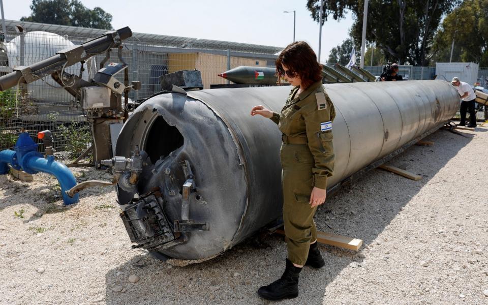 Israel's military displays what they say is an Iranian ballistic missile retrieved from the Dead Sea