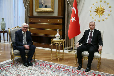 Turkish President Tayyip Erdogan meets with German Foreign Minister Frank-Walter Steinmeier in Ankara, Turkey, November 15, 2016. Murat Cetinmuhurdar/Presidential Palace/Handout via REUTERS