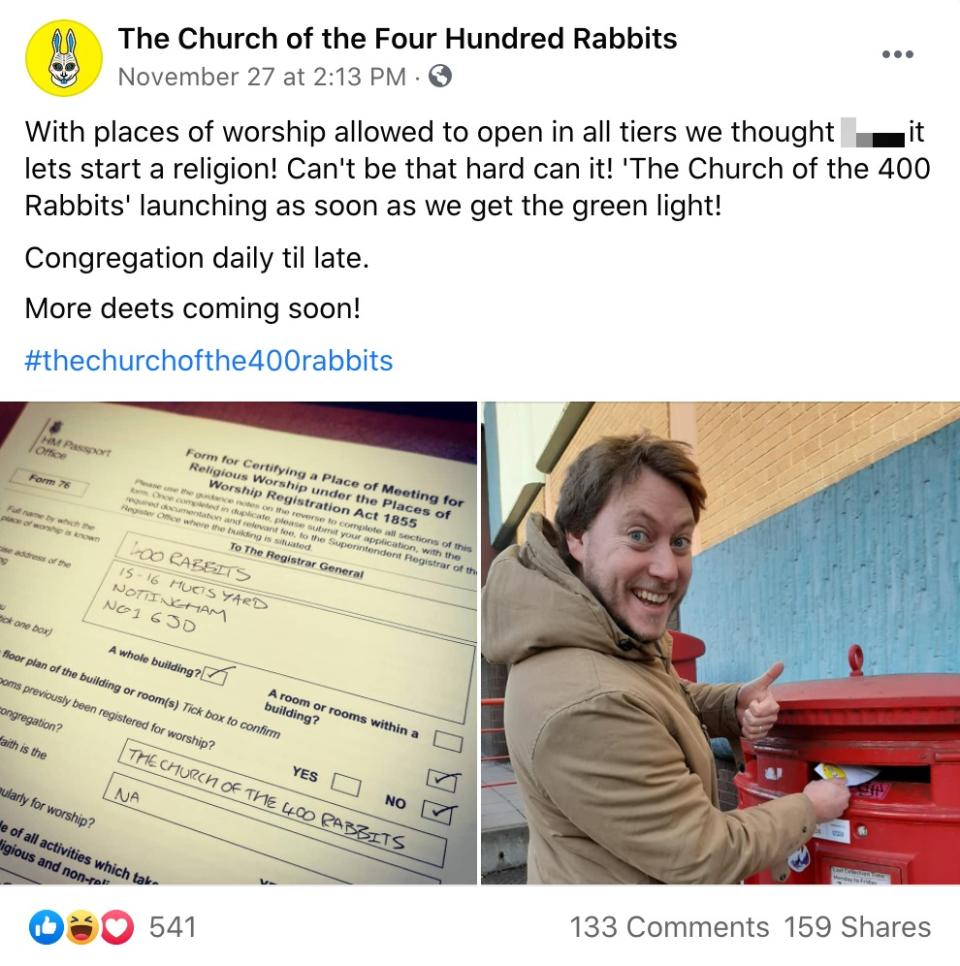 James Aspell, owner of 400 Rabbits Tequila and Mezcal Cocktail Bar in Nottingham, has applied for it to become a place of worship. (Facebook/400 Rabbits)