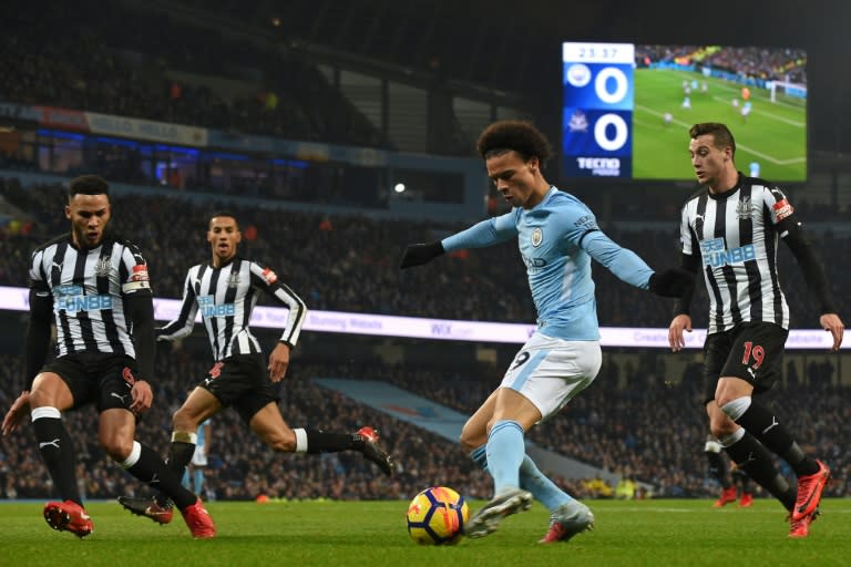 Manchester City's midfielder Leroy Sane (2nd R) played a key role in the win over Newcastle