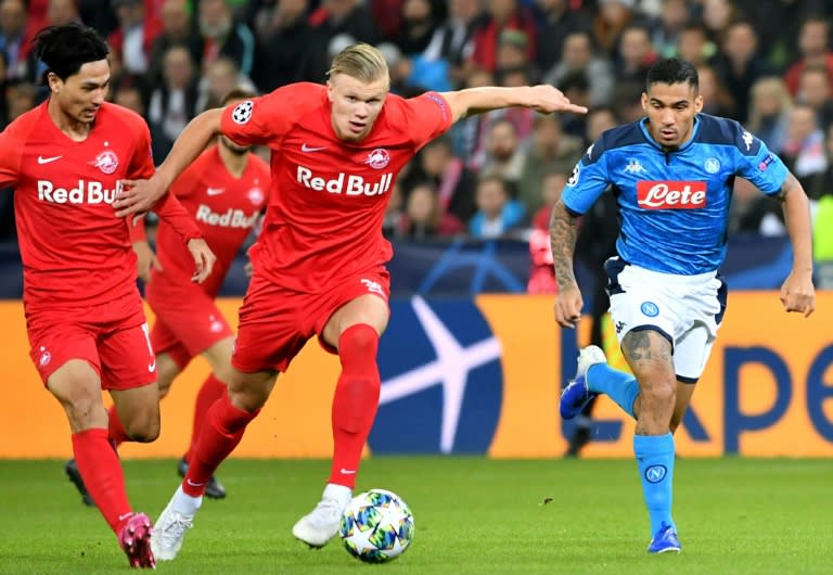 Erling Haaland scored twice for Salzburg against Napoli in his first Champions League campaign in 2019 (AFP/BARBARA GINDL)