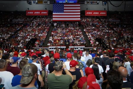 U.S. President Donald Trump addresses supporters during a campaign rally in Cincinnati