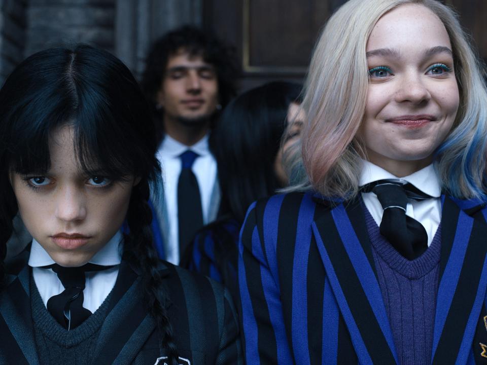 Jenna Ortega as Wednesday and Emma Myers as Enid on season one of "Wednesday."