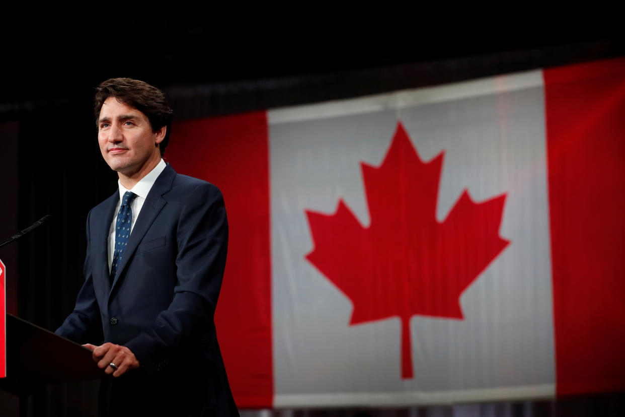 Liberal leader and Canadian Prime Minister Justin Trudeau speaks after the federal election at the Palais des Congres in Montreal, Quebec, Canada October 22, 2019. REUTERS/Stephane Mahe