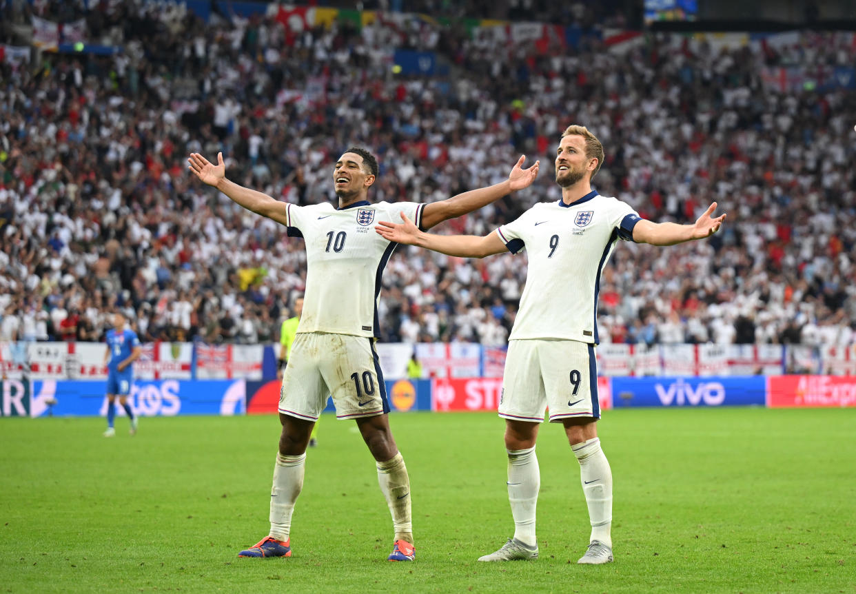 Jude Bellingham and Harry Kane saved England on Sunday. (Michael Regan/UEFA via Getty Images)