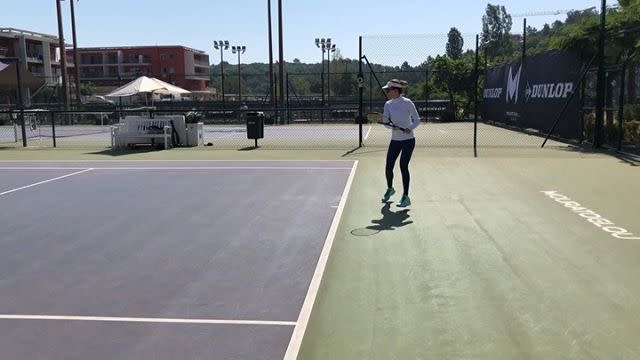 3) She plays tennis for fun.