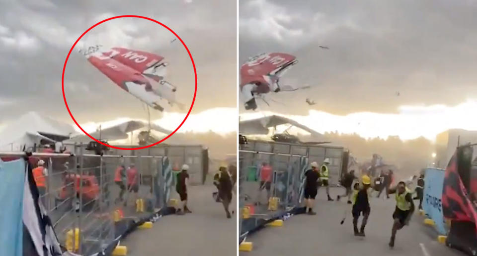 Sail boat ripped apart in storm at Barangaroo, Sydney. 