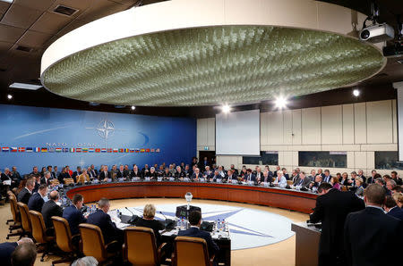 NATO defence ministers attend a meeting at the Alliance headquarters in Brussels, Belgium, February 14, 2018. REUTERS/Francois Lenoir