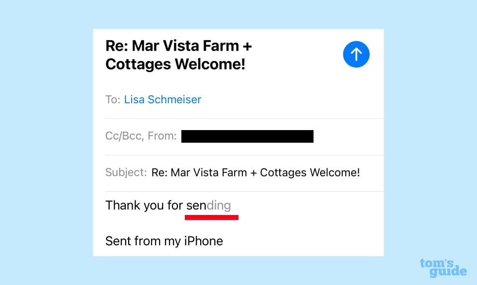 inline predictive text in ios 17 mail app