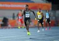 Apr 23, 2017; Nassau, Bahamas; Aaron Brown runs the anchor leg on the Canada 4 x 200 relay that won in 1:19.42 during the IAAF World Relays at Thomas A. Robinson Stadium. Mandatory Credit: Kirby Lee-USA TODAY Sports