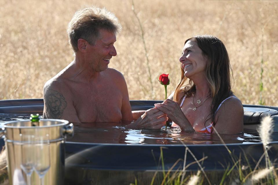 Gerry Turner showed off his tattoo during a hot tub date with Leslie in Episode 4 of "The Golden Bachelor." Not shown: His ATV bruises, which showed up the next day.