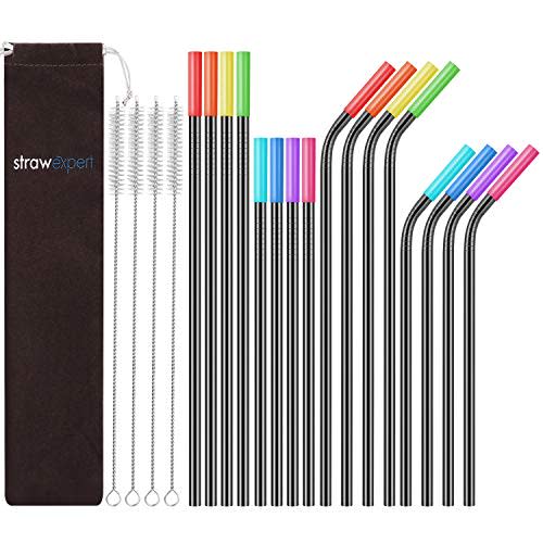 StrawExpert 16 Pack Black Reusable Metal Straws (Amazon / Amazon)