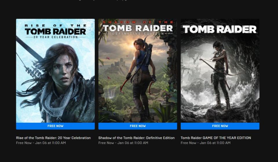 Cover art for the three free Tomb Raider games.