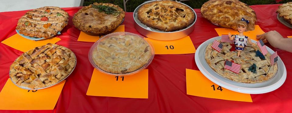 Judges tasted more than a dozen apple pies at Allaire's 2021 apple pie contest.