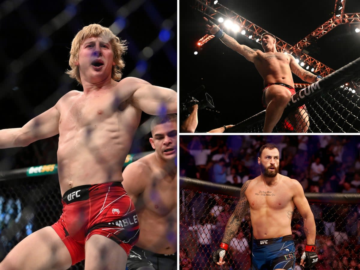 Paddy Pimblett (left), Tom Aspinall (top) and Paul Craig (Getty Images)