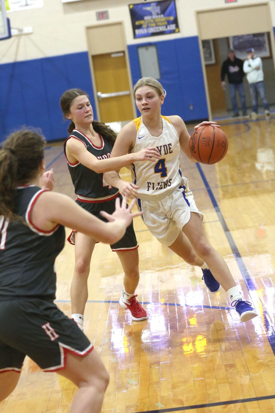 Clyde's Katie Shiets handles the ball.