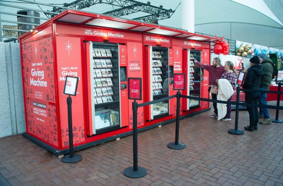 People can donate to several charitable causes through the Giving Machines set up at Crown Center.