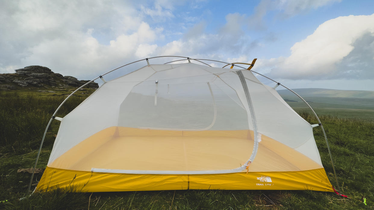  A North Face Trail Lite 2 tent, showing the yellow bathtub floor. 