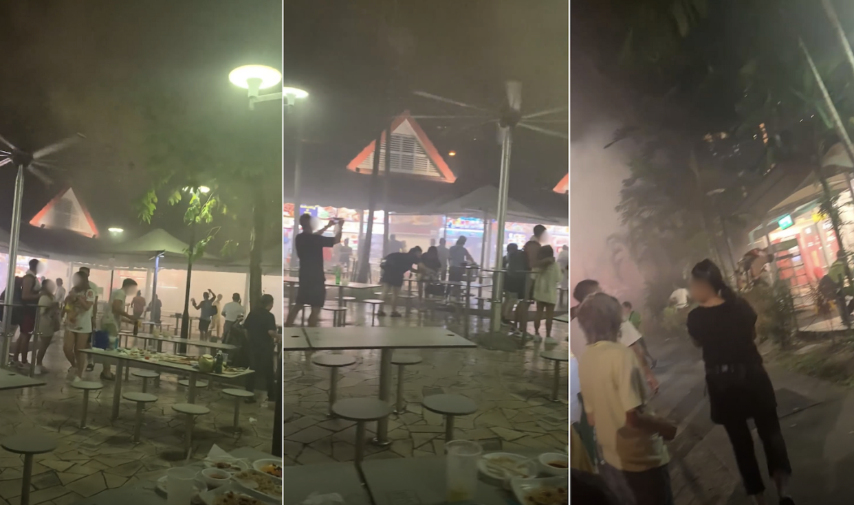 Screen grabs of video posted of fire that broke out at Newton Food Centre on Sunday, 24 March 2024 (Photos: Facebook/Lyn Aying)