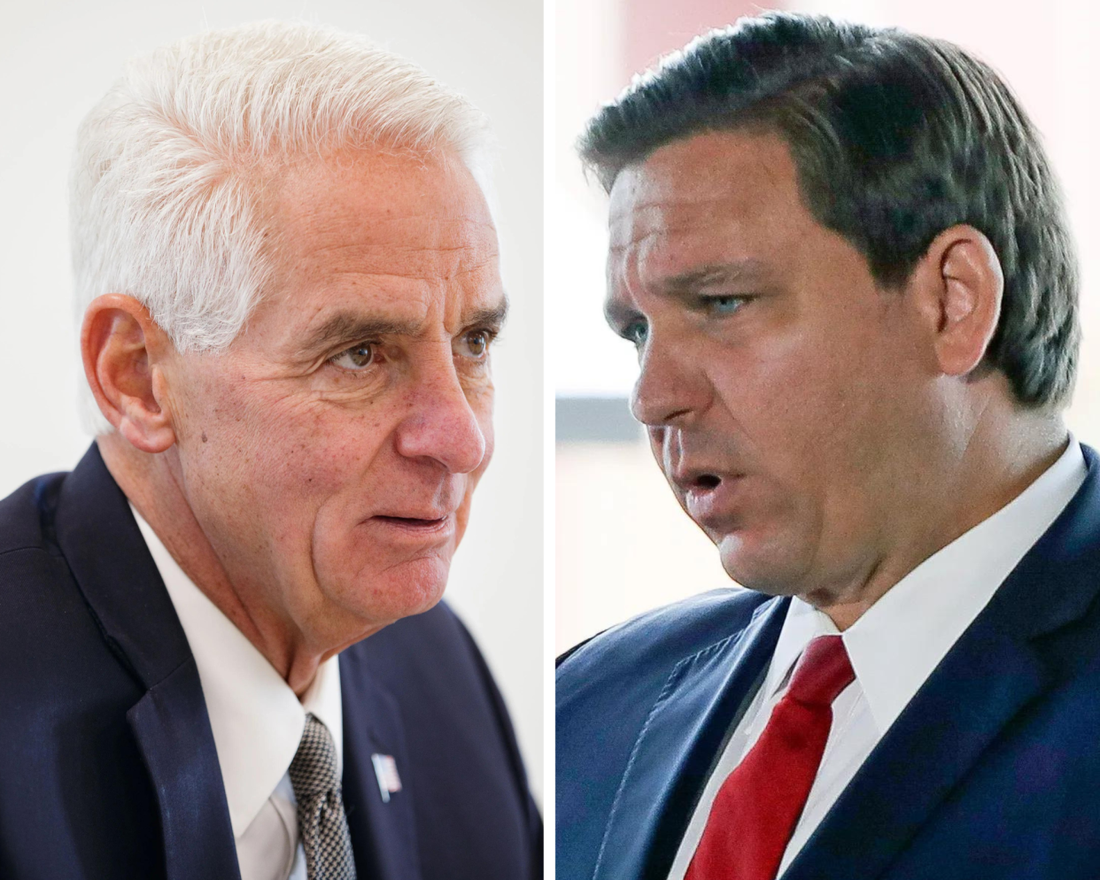 Florida governor candidate Charlie Crist, left, and incumbent Gov. Ron DeSantis