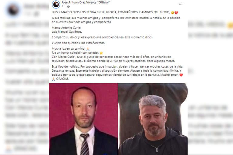 Luis Manuel Gutiérrez y Marco Antonio Curiel Pérez reciben sentidos homenajes en redes sociales (Captura Facebook Jose Antuan Diaz Viveros 