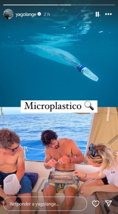 Yago Lange mostró el microplástico que halló en el océano