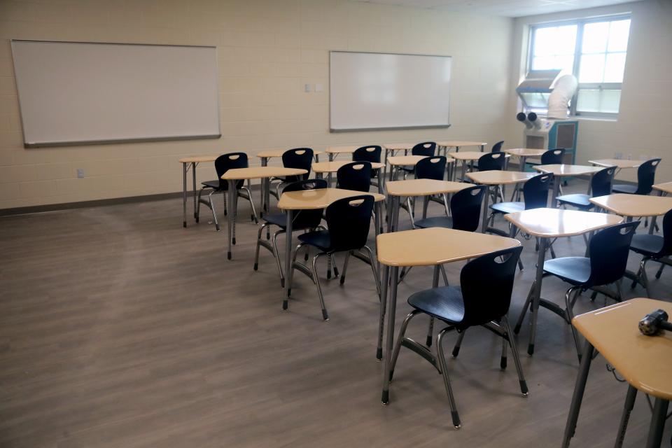 A classroom is shown as part of a new addition to Jackson Middle School on June 17.