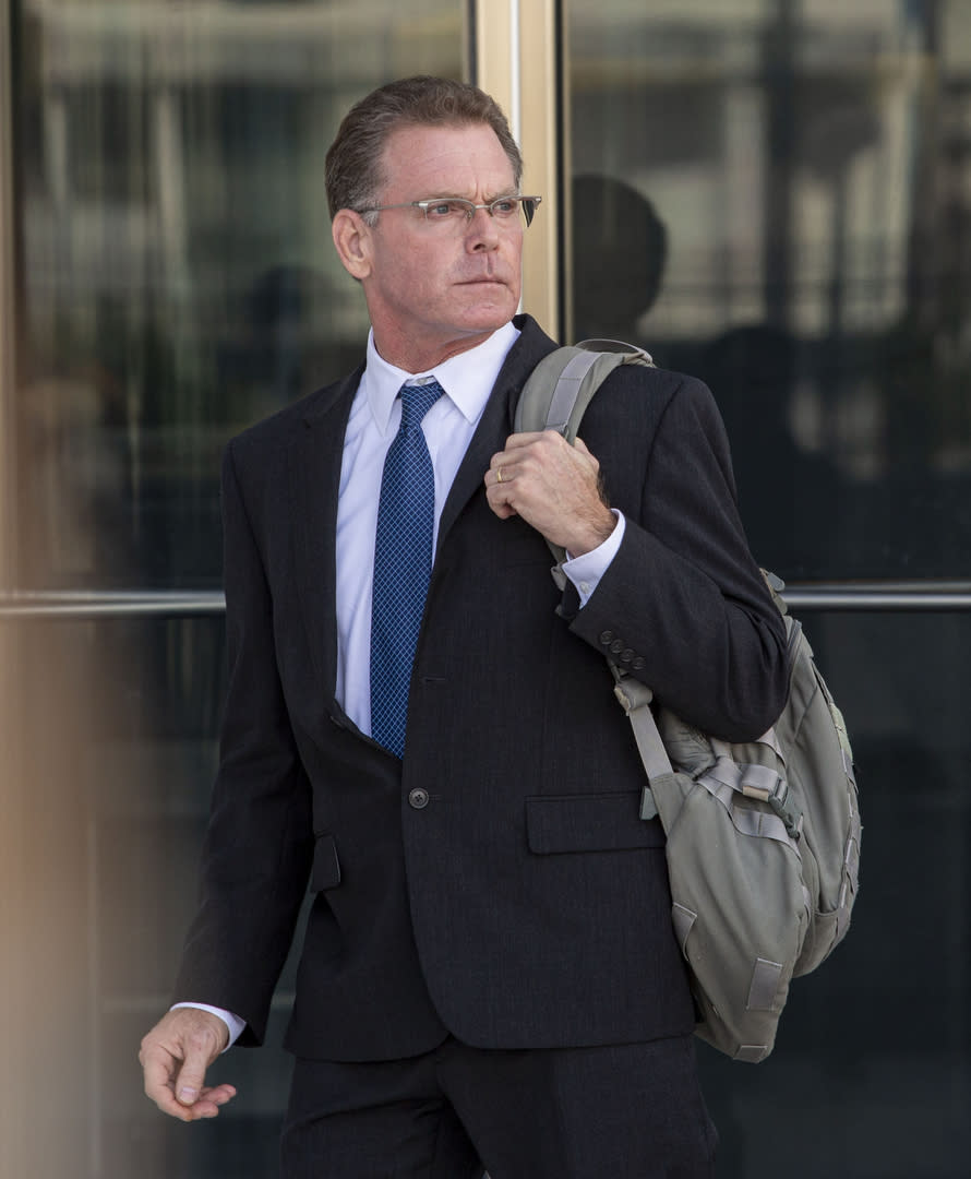 Douglas Haig leaves the Lloyd George Federal Courthouse, Tuesday Nov. 19, 2019, in Las Vegas, after pleading guilty to illegally manufacturing tracer and armor-piercing bullets found in a high-rise hotel suite where a gunman took aim before the Las Vegas Strip massacre two years ago. Haig is a 57-year-old aerospace engineer who used to reload bullets at home in Mesa, Airz., and sell them at gun shows. He isn’t accused of a direct role in the Oct. 1, 2017, shooting that killed 58 people and injured hundreds at an open-air music festival.(Elizabeth Page Brumley/Las Vegas Review-Journal via AP)