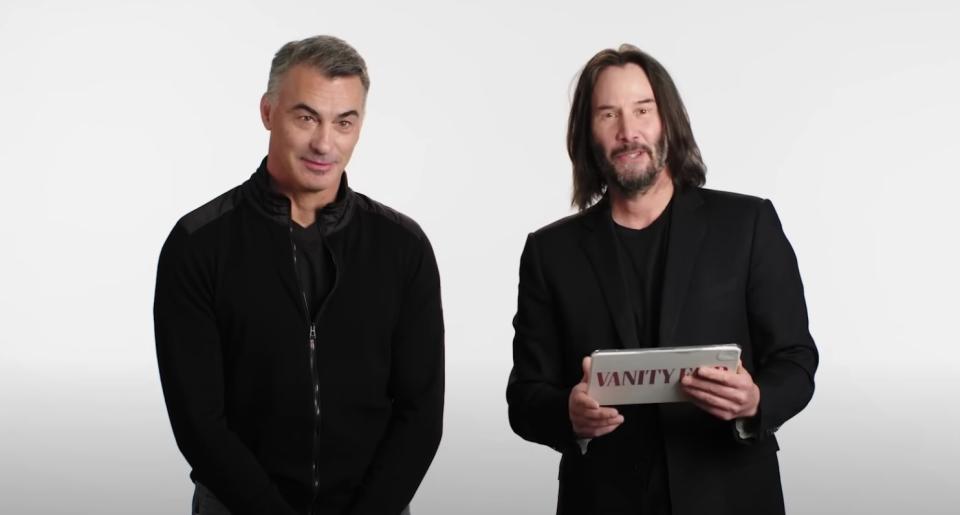 Director Chad Stahelski and actor Keanu Reeves doing an interview for Vanity Fair