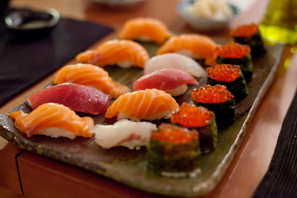 Photo of sushi, a dish that includes&nbsp;raw fish.&nbsp;Foodborne trematodiases are&nbsp;caused by worms, which people get by eating raw fish, shellfish or vegetables with larvae. (Photo: Alexandre Tremblot de La Croix via Getty Images)