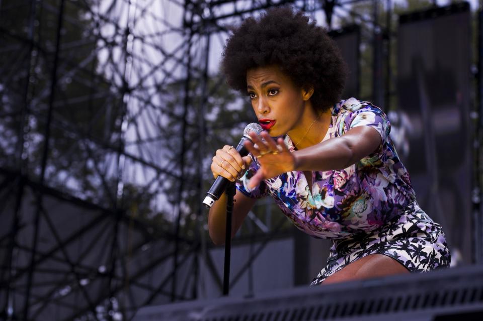 FILE - In this Sept. 1, 2013 file photo, Solange performs on day 2 of the 2013 Budweiser Made in America festival, in Philadelphia. Like Solange’s “Losing You,” released last year, “Lovers In the Parking Lot” proves that she is a multi-talent who has a voice worth listening to. (Photo by Charles Sykes/Invision/AP, file)