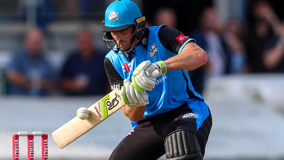 Martin Guptill of the Worcestershire Rapids deflects the ball down to third man (photo by Steve Feeney/Action Plus via Getty Images)