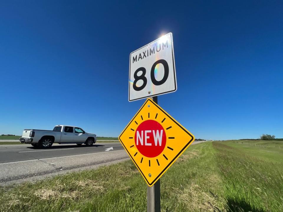 Alberta Transportation has updated speeds on a stretch of the Trans-Canada Highway between Calgary and Chestermere, which is just east of the city.  (Helen Pike/CBC - image credit)