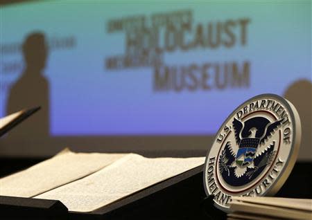 The long-lost diary of Alfred Rosenberg, a top aide to Adolf Hitler, is displayed at the Holocaust Museum in Washington December 17, 2013. REUTERS/Gary Cameron