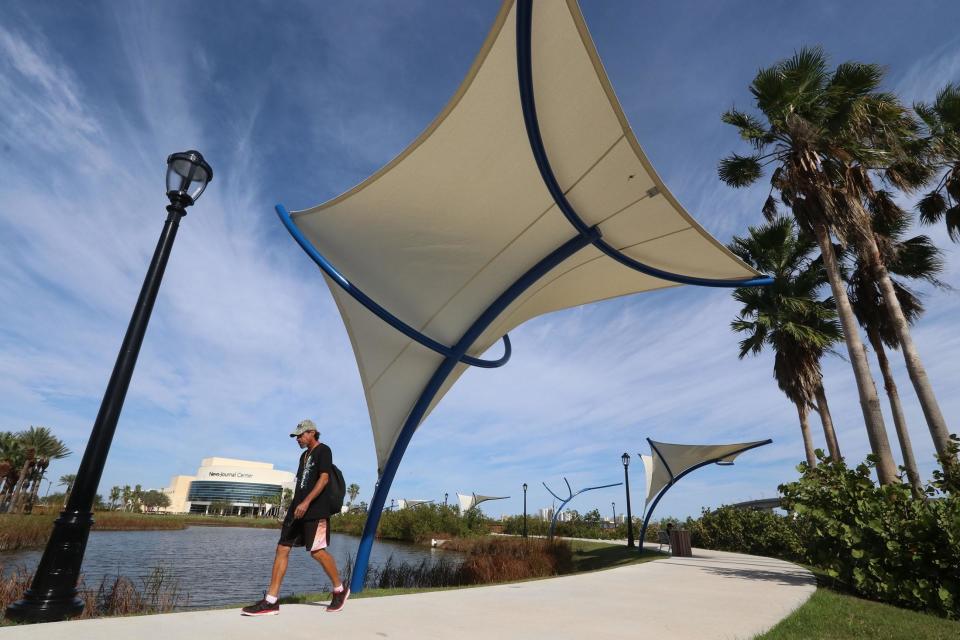 The Sweetheart Trail runs along the Halifax River in Daytona Beach.