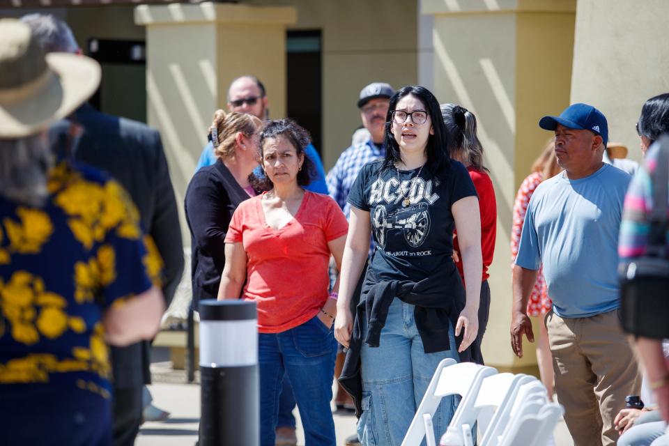 Viviana Martinez, 19, center, is among the residents of the Coachella Valley Apartments who voiced their concerns over not being accepted into the neighboring new units.