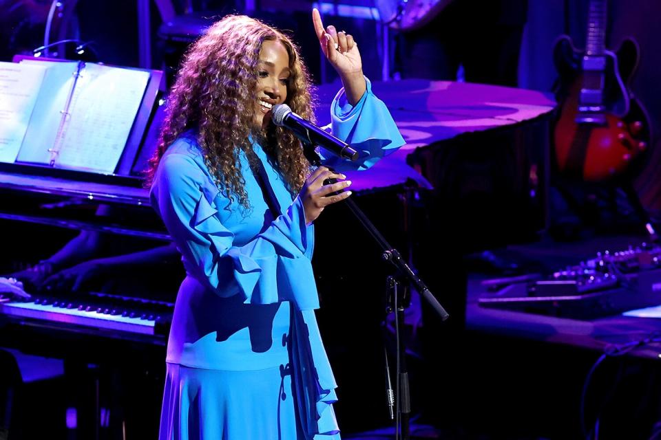 Mickey Guyton performs onstage for the class of 2022 Medallion Ceremony at Country Music Hall of Fame and Museum on October 16, 2022 in Nashville, Tennessee.