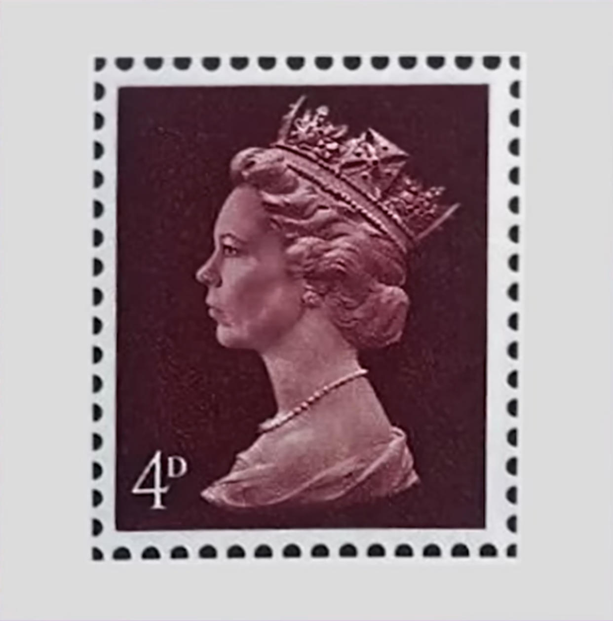 Olivia Colman's face on a stamp from 