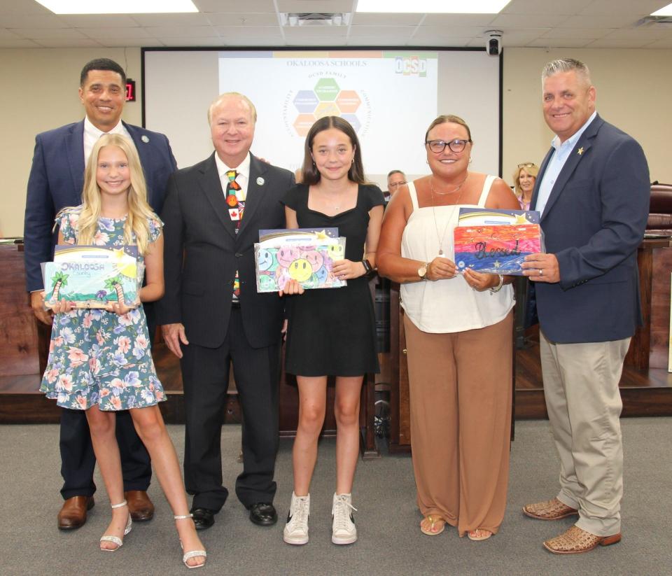 Superintendent, Tax Collector and Sheriff's Office choice winners from the 2024 Kids Tag Art Program in Okaloosa County.