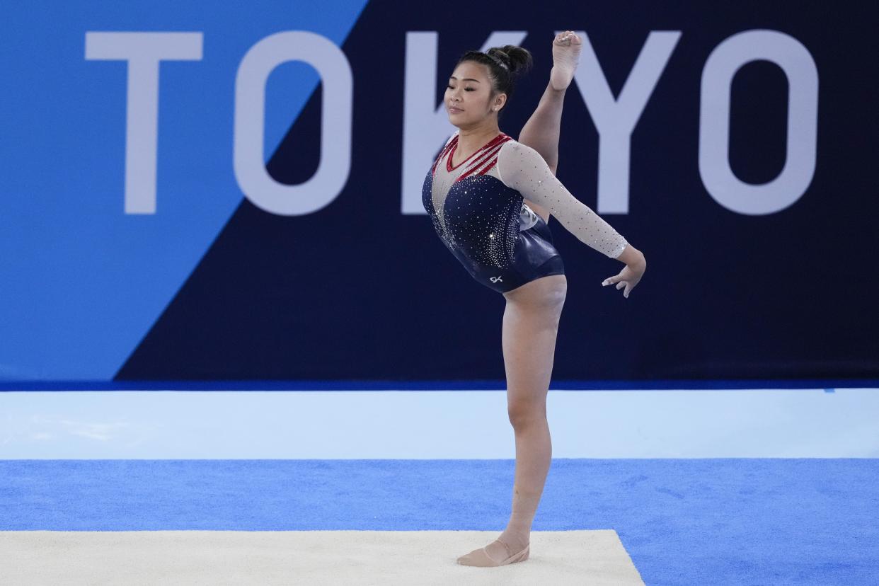 Sunisa Lee, of the United States, performs on the floor during the artistic gymnastics women's all-around final at the 2020 Summer Olympics, Thursday, July 29, 2021, in Tokyo, Japan.