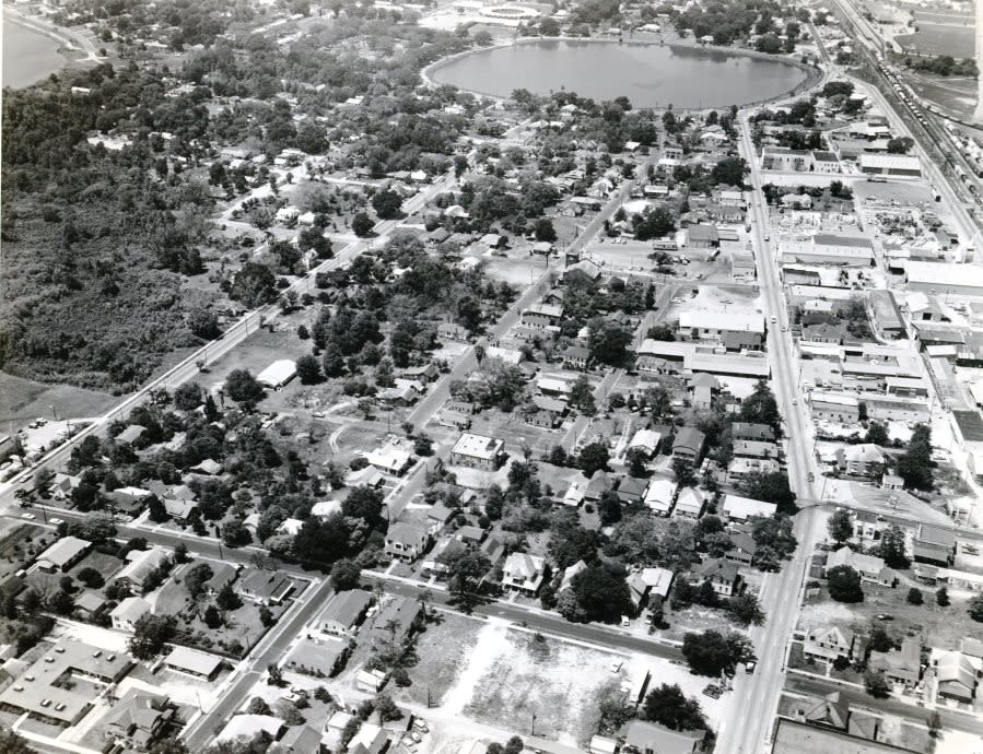<em>Aerial view of the Moorehead community, one of Lakeland’s erased Black communities. Courtesy: Lakeland Library</em>
