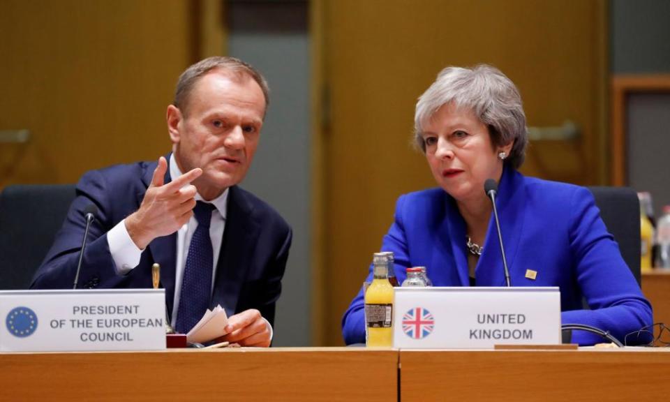 Theresa May with Donald Tusk during the EU leaders’ summit to finalise the Brexit agreement in November.