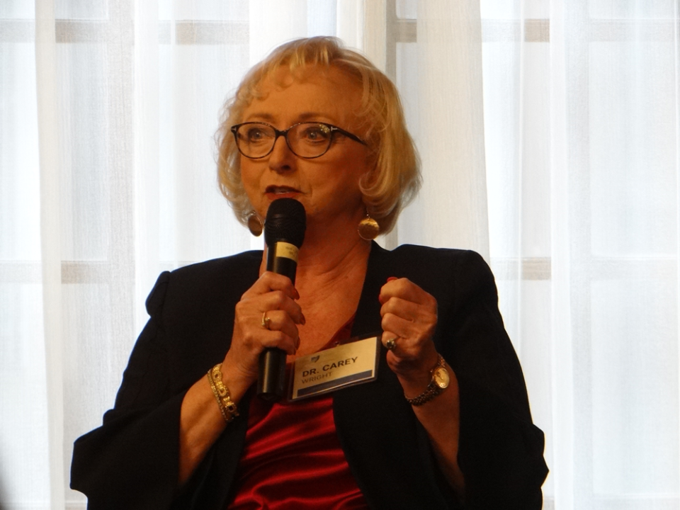 Former Mississippi state Superintendent Carey Wright speaks at a Columbus, Ohio, panel discussion on literacy. She credited Science of Reading lessons with greatly improving reading skills of her state’s children. (Patrick O’Donnell)