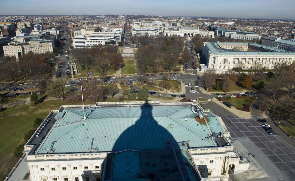 A view north from atop the U.S. Capitol dome shows Union Station and the Russell Senate Office Building during a media tour in Washington