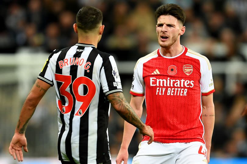 Arsenal and Newcastle midfielders Declan Rice and Bruno Guimaraes